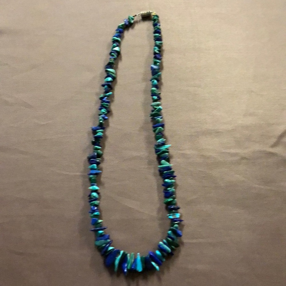 Vintage 20 inch Malachite, turquoise&lapis lazuli necklace. Excellent condition